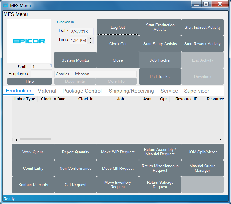 Epicor MES Interface